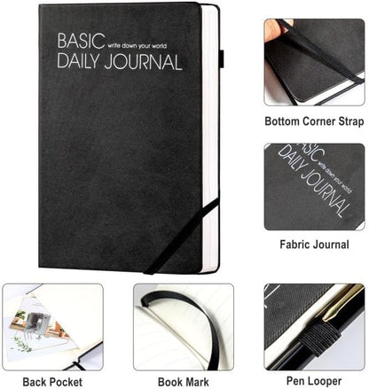 CAGIE Journal Notebook for Women Men, Hardcover Lined Notebooks Journals for Writing Work Journaling Note Taking Diary with Pen Loop (Black Ruled), Gifts, 5.7" x 8.3", 196 Pages