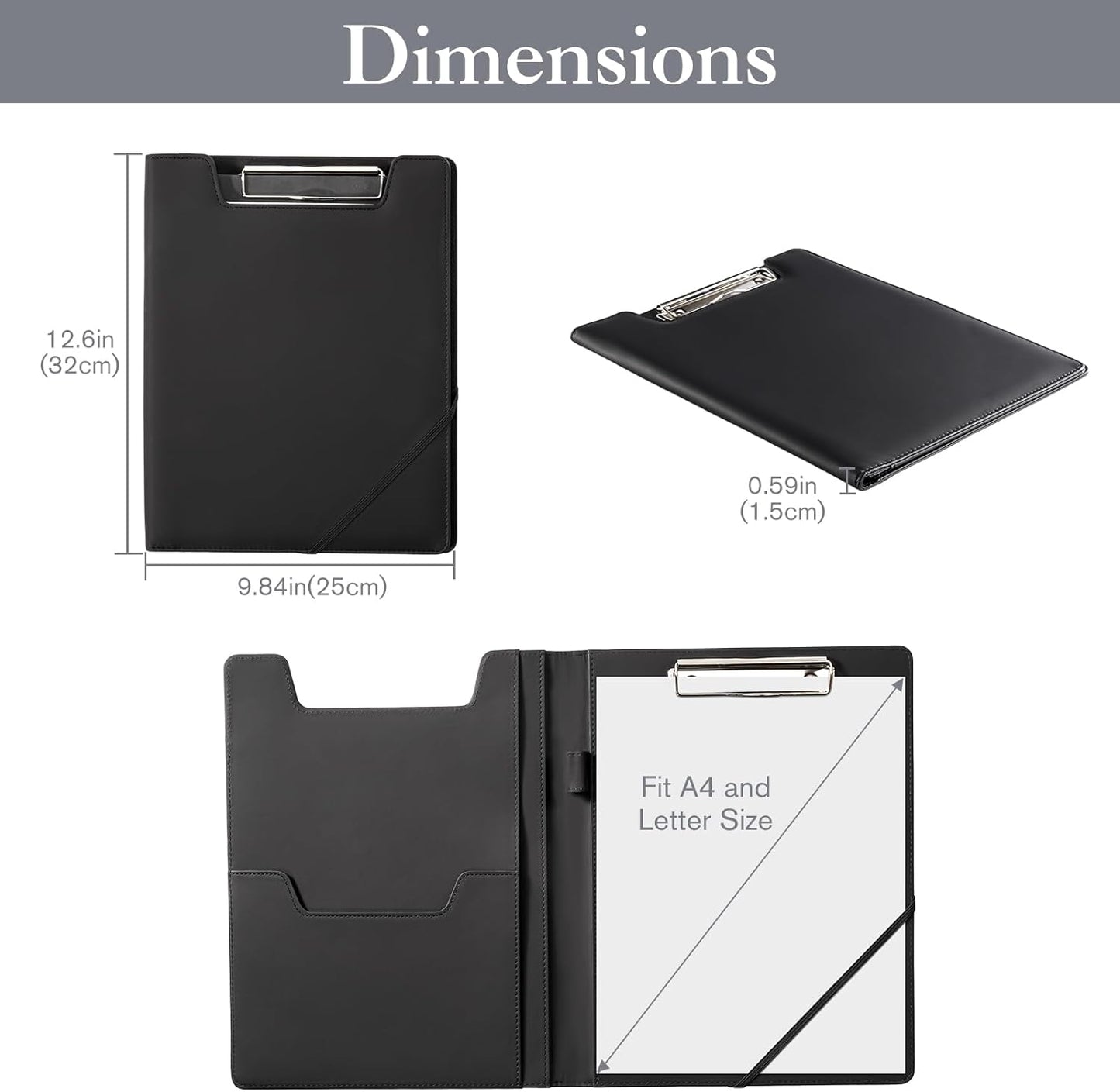 ProCase Clipboard Folder Portfolio, Leather Business Padfolio Organizer Letter Size Professional Folder Binder for Interview Meeting Resume Office Conference School -Black