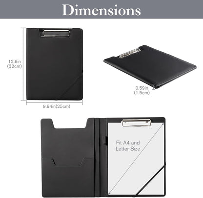 ProCase Clipboard Folder Portfolio, Leather Business Padfolio Organizer Letter Size Professional Folder Binder for Interview Meeting Resume Office Conference School -Black