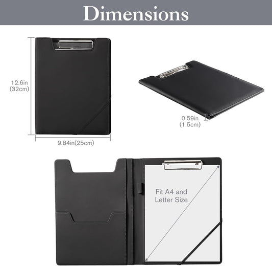 ProCase Clipboard Folder Portfolio, Leather Business Padfolio Organizer Letter Size Professional Folder Binder for Interview Meeting Resume Office Conference School -Black