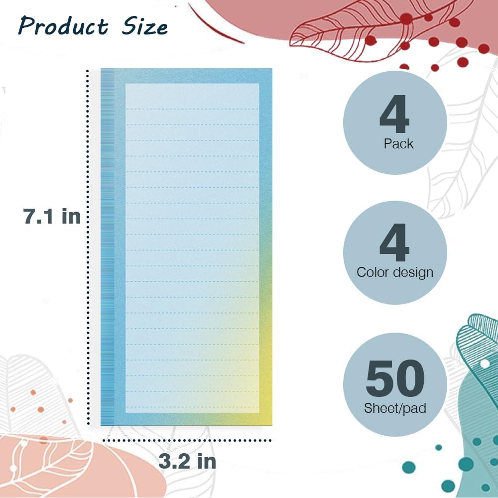 4 Pack Magnetic Notepads for Refrigerator, Full Magnet Back Design Magnetic Memo Pads, 50 Sheets per Note Pads To-Do List, Shopping List (Soft Gradient Style)
