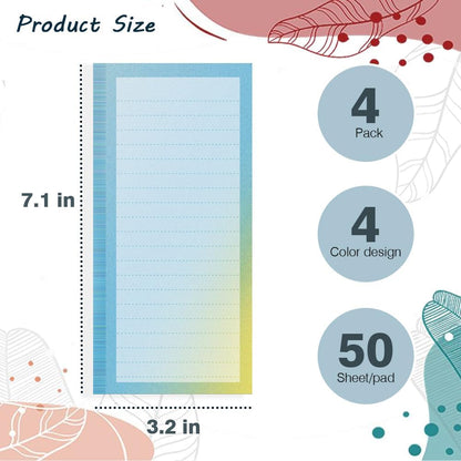 4 Pack Magnetic Notepads for Refrigerator, Full Magnet Back Design Magnetic Memo Pads, 50 Sheets per Note Pads To-Do List, Shopping List (Soft Gradient Style)