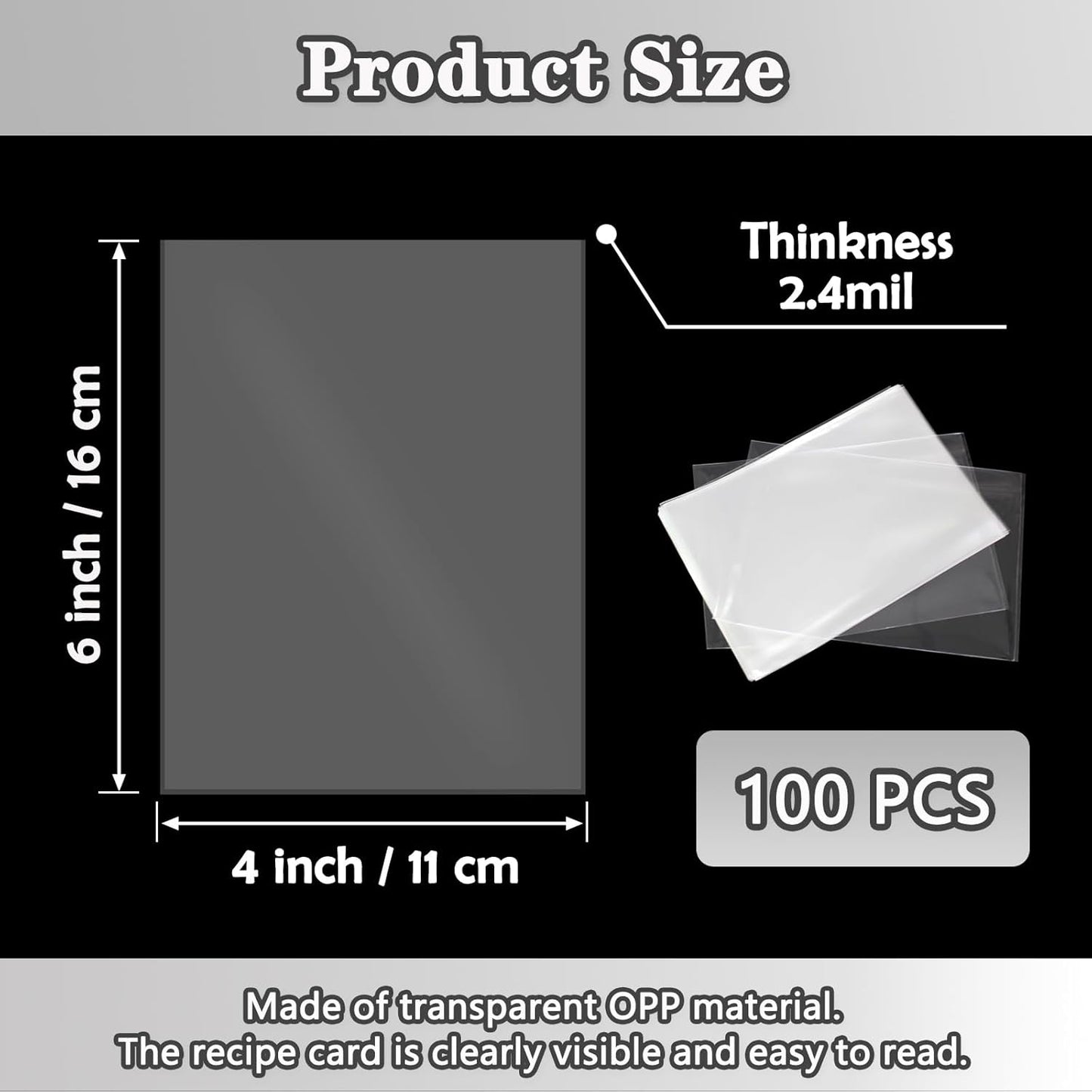 Recipe Card Protectors, Recipe Card Covers Index Card Sleeves Protect Recipes Kitchen Plastic Cookbook Sheet Protectors Cookbook Page Sleeve - 100 Count 4×6 Inch