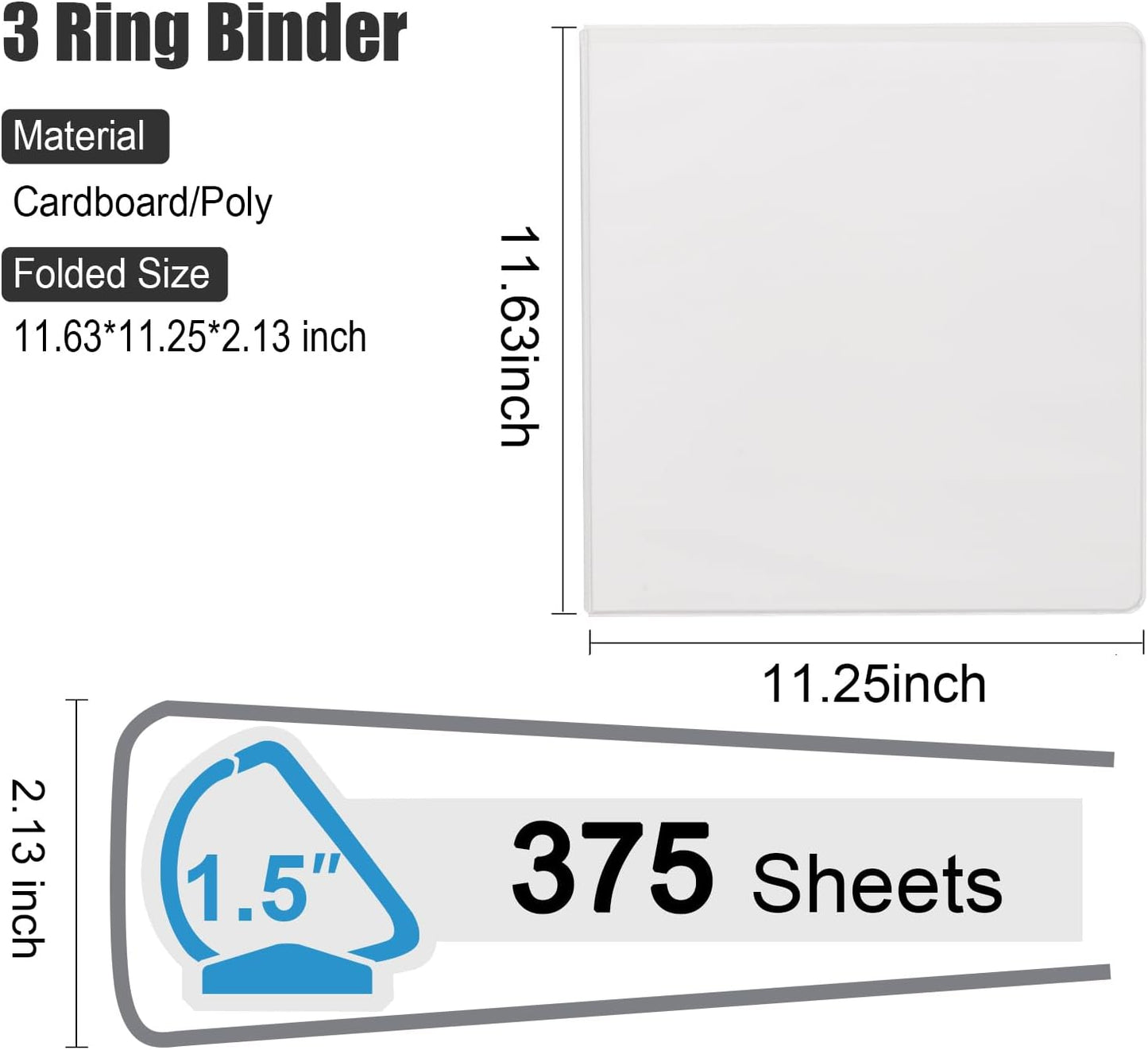 COMIX Heavy Duty Slant-D Ring View Binder, 1 inch 3 Ring Binders, Hold 225 Sheets of 8.5" x 11" Paper, 12 Pack (Black)