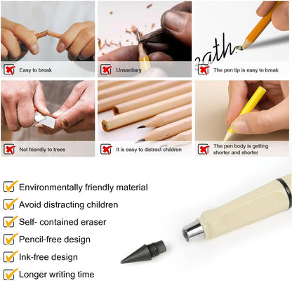 Ainiv Inkless Pencil with Eraser - 5 Sets Infinity Pencil, Reusable with Extra 5 Eraser & 5 Replaceable Nibs for Home, Office & School Writing, Drawing