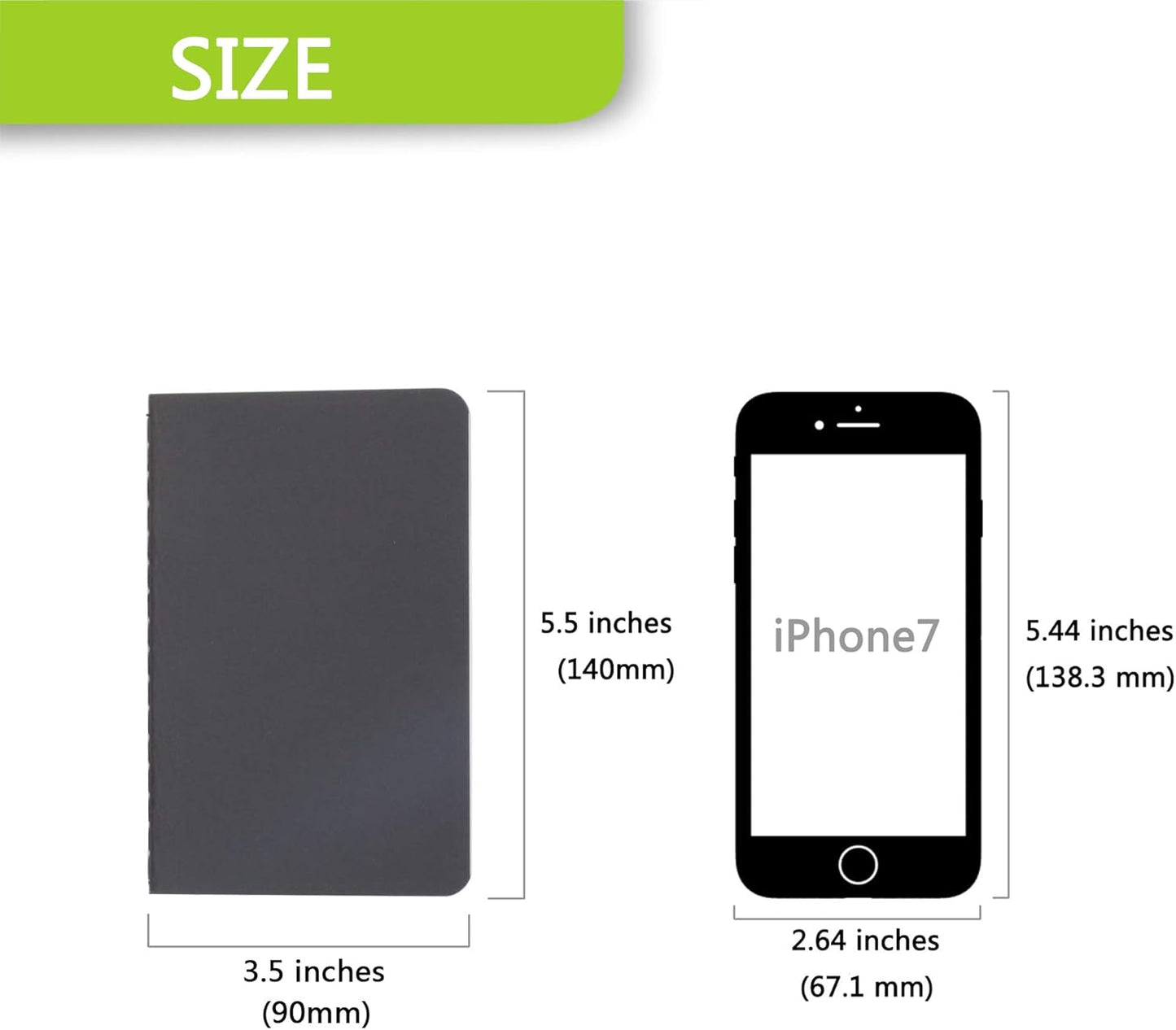 TWONE - 6 Pack Mini Pocket Notebooks, 3.5 by 5.5 Inches (90 x 140 mm), Black Cardstock Journal Set with 60 Lined Pages (30 Sheets) - Perfect for Travel, Office, School & Daily Notes