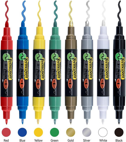 TRANSON Black and White Bold Tip and Extra Fine Tip Paint Markers Waterproof Oil Paint pen