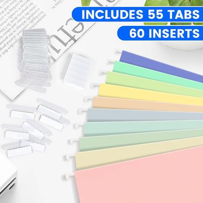 25-Pack Green Hanging File Folders, Letter Size (8.5" x 11") with 1/5-Cut Tabs,Includes 35 Transparent Label Cards & 50 Sticker Labels for Home & Office Organization