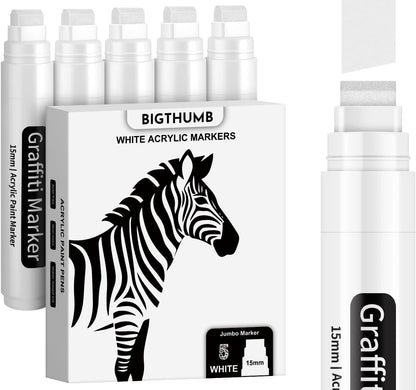 BIGTHUMB Black Poster Markers Jumbo: 5 Pcs 15mm Wide Tip Thick Acrylic Paint Pen Large Permanent Calligraphy Markers for Rock Painting, Stone, Poster, Canvas, Glass, Wood, Ceramic