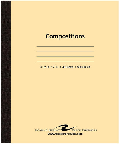 ROARING SPRING Composition Notebook, Manila Tag Flexible Cover, 144 Books, Wide Rule, 20 Sheets/40 Pages, 8.5" x 7", Made in USA