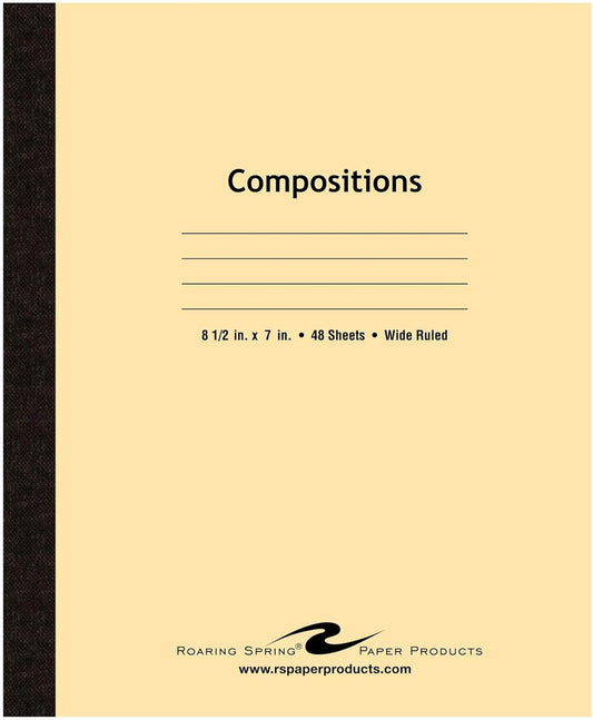 ROARING SPRING Composition Notebook, Manila Tag Flexible Cover, 144 Books, Wide Rule, 20 Sheets/40 Pages, 8.5" x 7", Made in USA