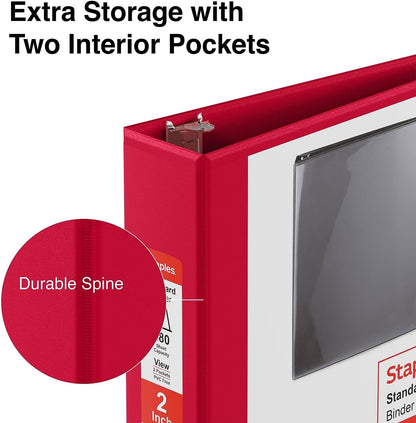 Staples Standard 2-Inch 3-Ring View Binder, Holds Up to 450 Sheets, Orange, Durable Binder for Office & School