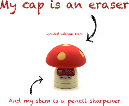 Limited Edition Mushroom Eraser and Pencil Sharpener (RED Cap W/Yellow DOTS)