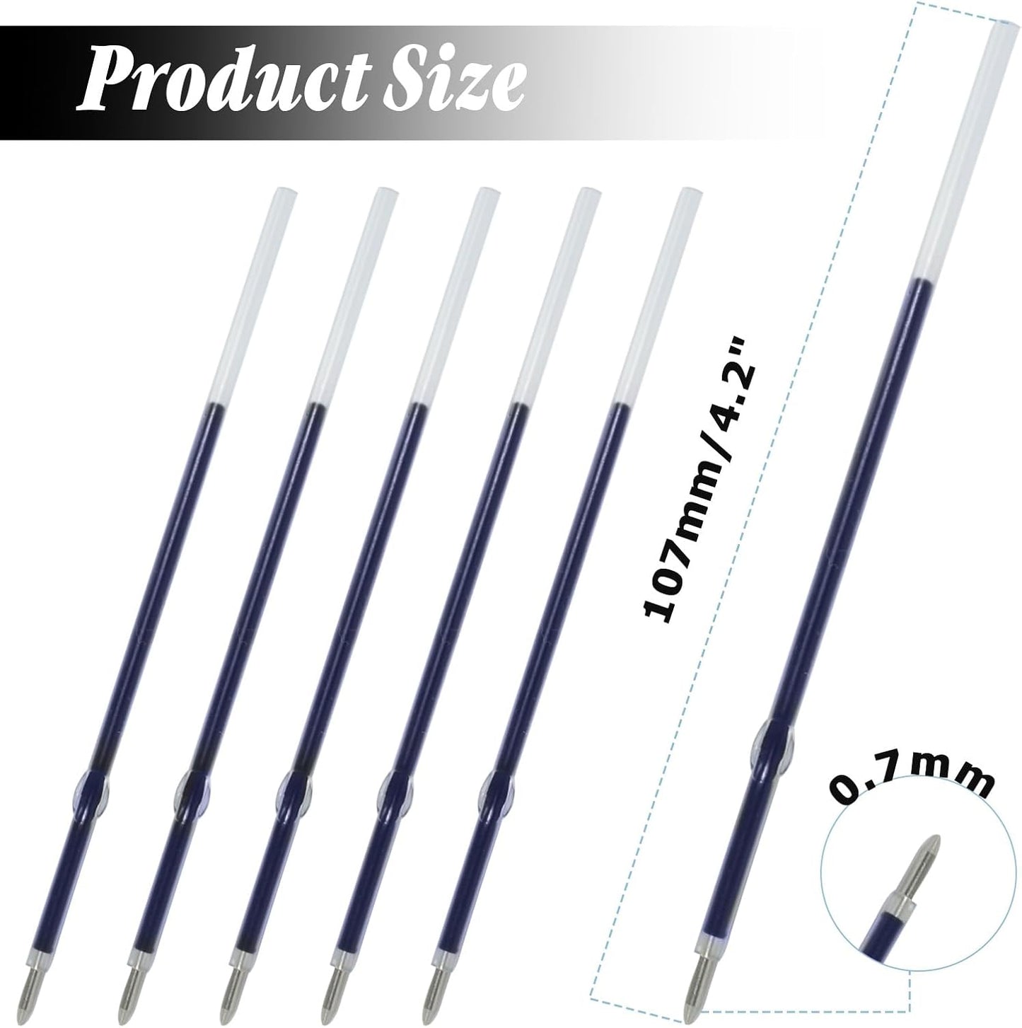 Bonsicoky 20 Pcs Ballpoint Ink Refills - 0.7 mm Medium Tip - 107 mm Length - Black Ink for Retractable Pens, Perfect for Writing, School, and Office Use
