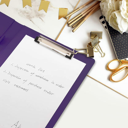 WAVEYU Resume Portfolio Folder, Padfolio Clipboard, Writing Portfolio Leather Clipboard with Cover for Legal Pad Holder Letter Size A4 for Business Conference Notepad Clip Boards, Purple