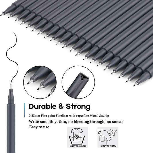 Taotree Journal Planner Pens, 24 Black Fine Point Pens, Ideal for Art, Crafts, Scrapbooks, School, Office, and More