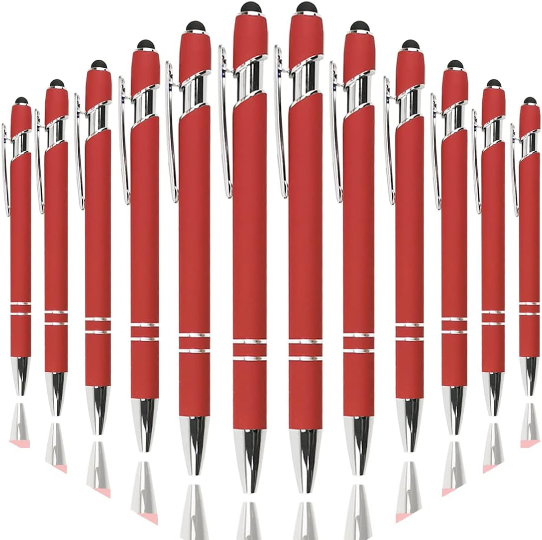 Oddmoal Ballpoint Pen with Stylus Tip, Soft Touch Click Metal Pen, 1.0mm Medium Point, Black Ink, 12 Count(Black)