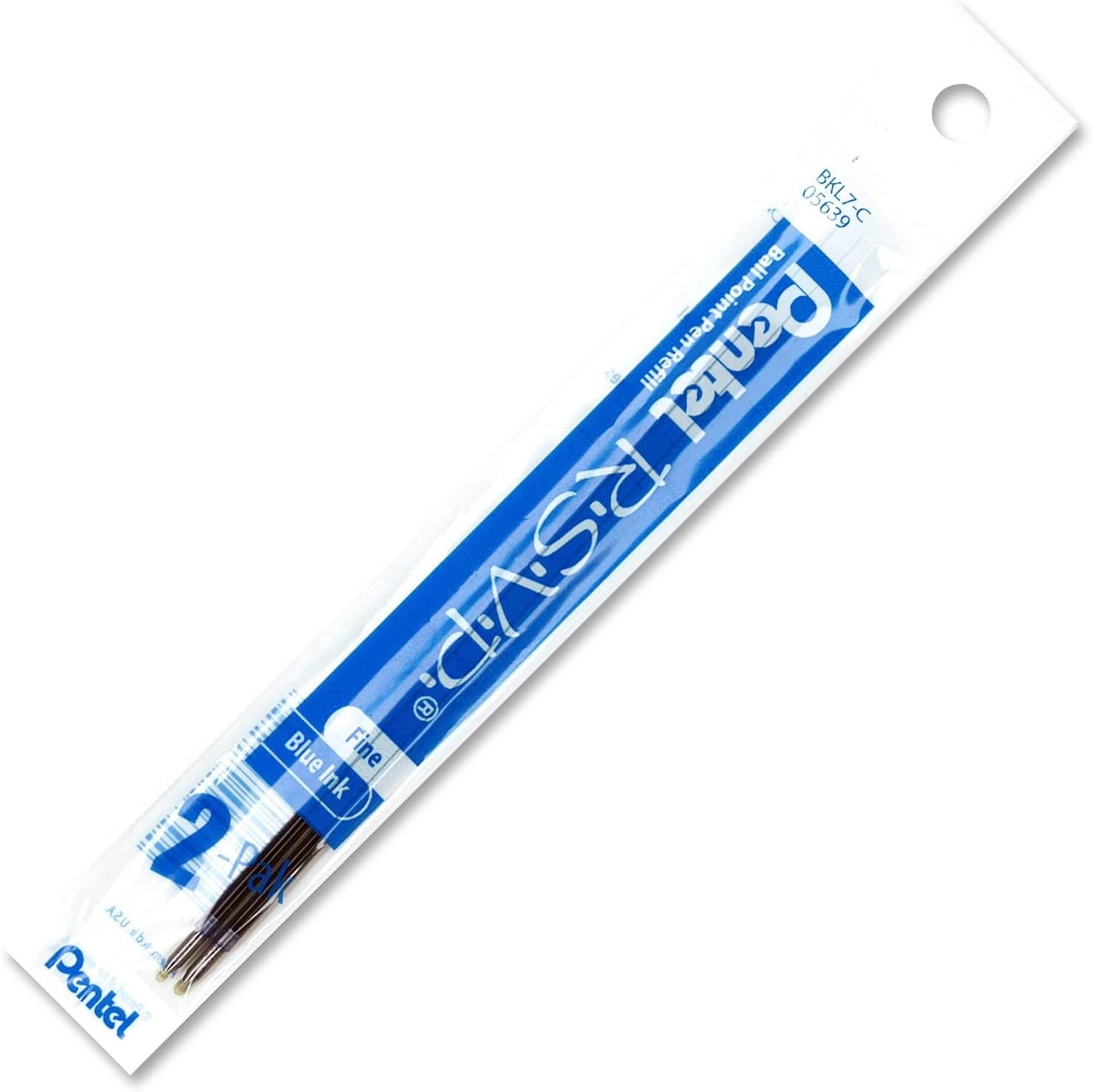 Pentel Refill Ink for BK90 R.S.V.P. Ballpoint Pen, Fine Line, Blue Ink, 2-Pack (BKL7-C)