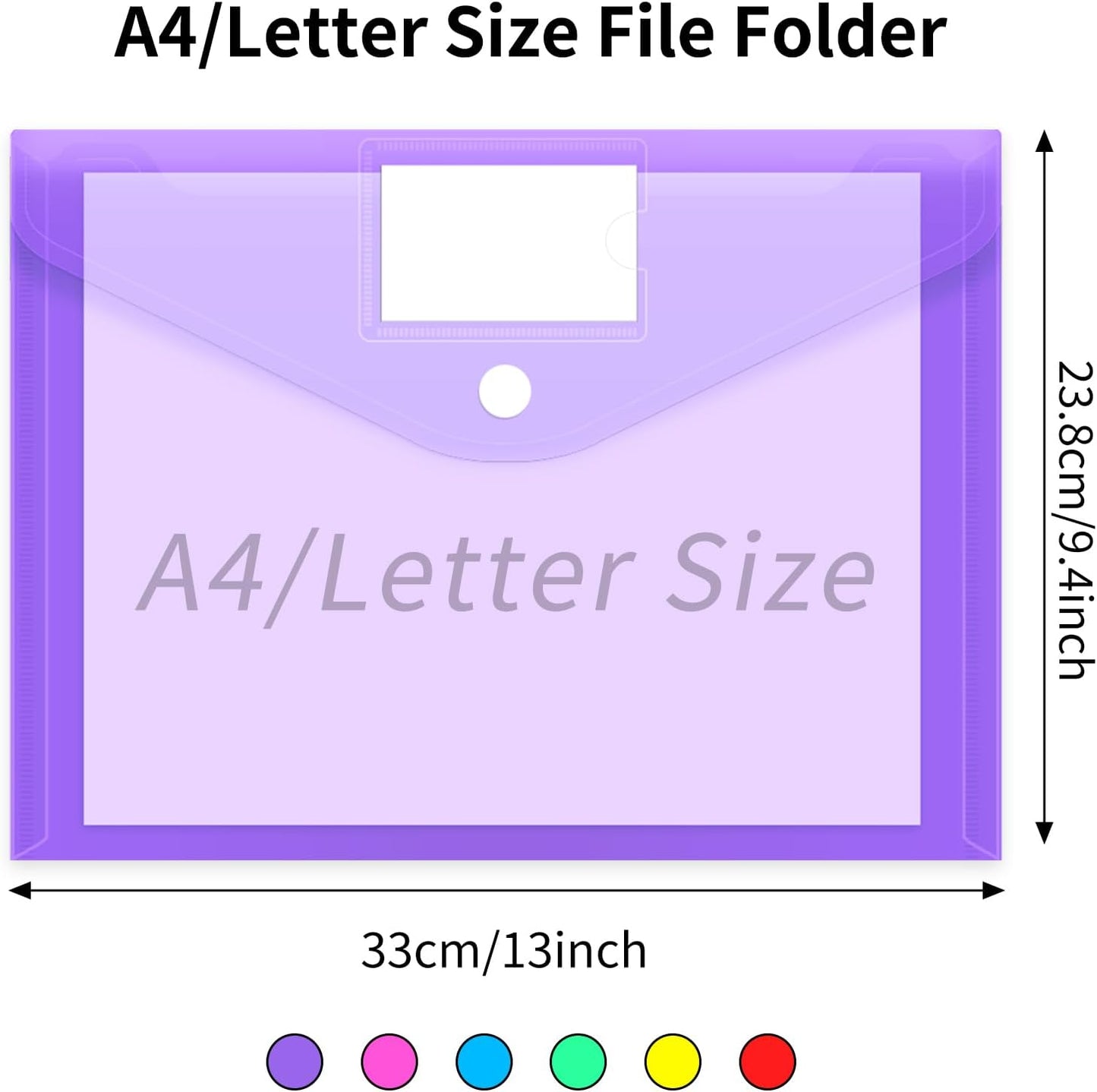 EOOUT 30 Pack 10 Color Plastic Envelopes Poly Envelopes, Hook & Loop Closure File Folders Clear Document Folders File Envelopes with Label Pocket A4 Size