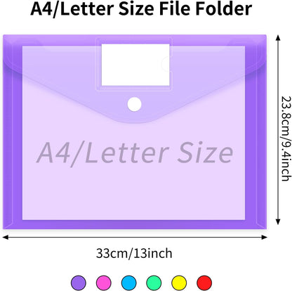 EOOUT 30 Pack 10 Color Plastic Envelopes Poly Envelopes, Hook & Loop Closure File Folders Clear Document Folders File Envelopes with Label Pocket A4 Size