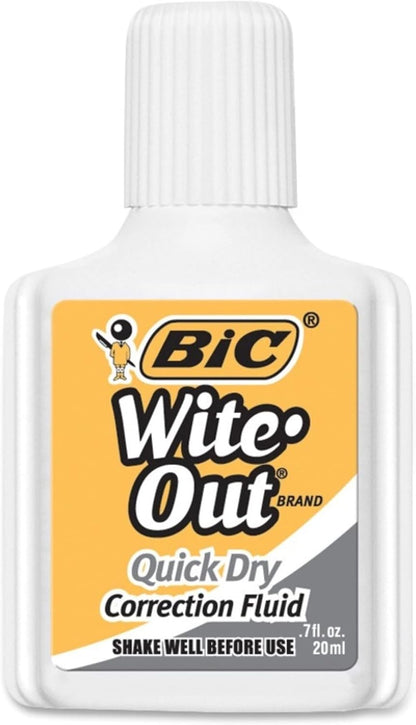 BIC® Wite-Out® Quick Dry Correction Fluid with Foam Applicator, White, Pack of 3
