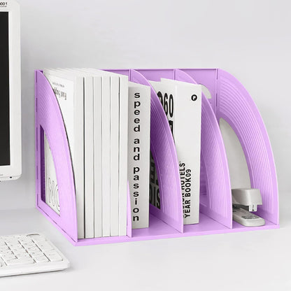 Marte Vanci Magazine File Holder Vertical PP Folder Book Desktop Organizer Plastic Storage Sturdy Vertical 4 Section Folder (Purple)