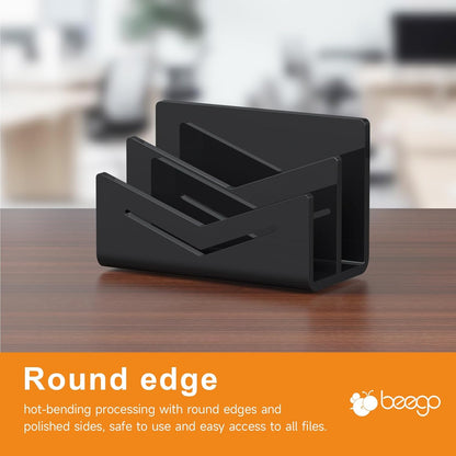 Beego Envelope and Mail Organizer Countertop - 3 Compartments Black Acrylic Desk Organizer Letter Holder Desktop File Sorter Bill Document Folder Rack for Office, Home, School Desk Organization
