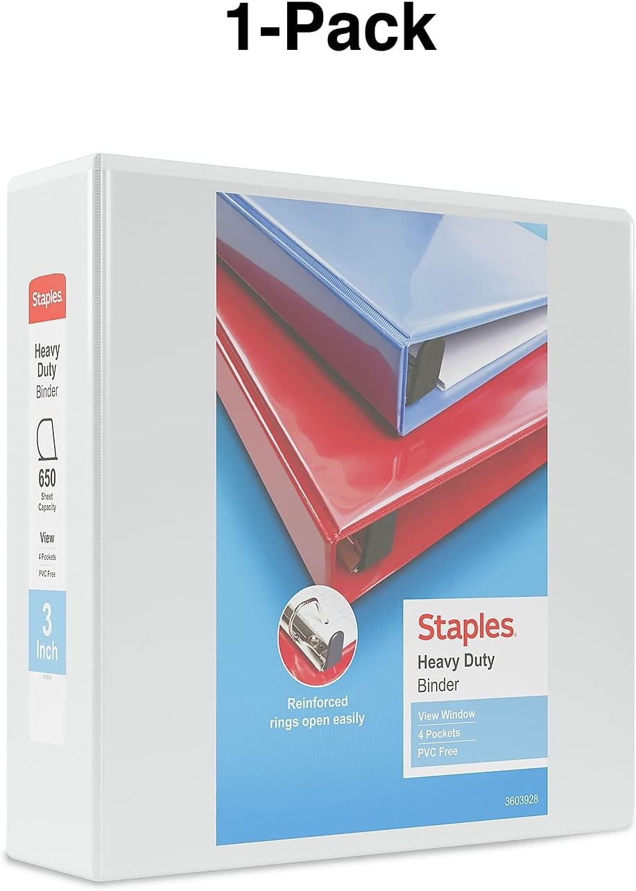 Staples Heavy-Duty 2-Inch D-Ring View Binder, Reinforced Spine, Holds Up to 450 Sheets, Gray, for Office & School
