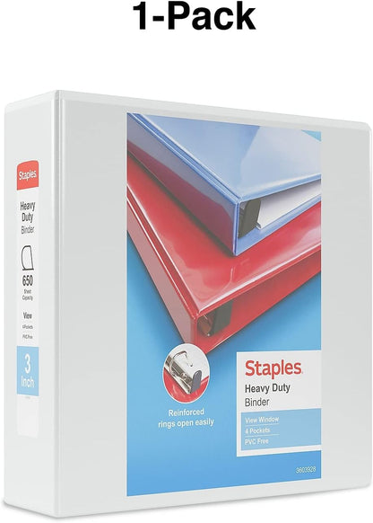 Staples Heavy-Duty 2-Inch D-Ring View Binder, Reinforced Spine, Holds Up to 450 Sheets, Gray, for Office & School