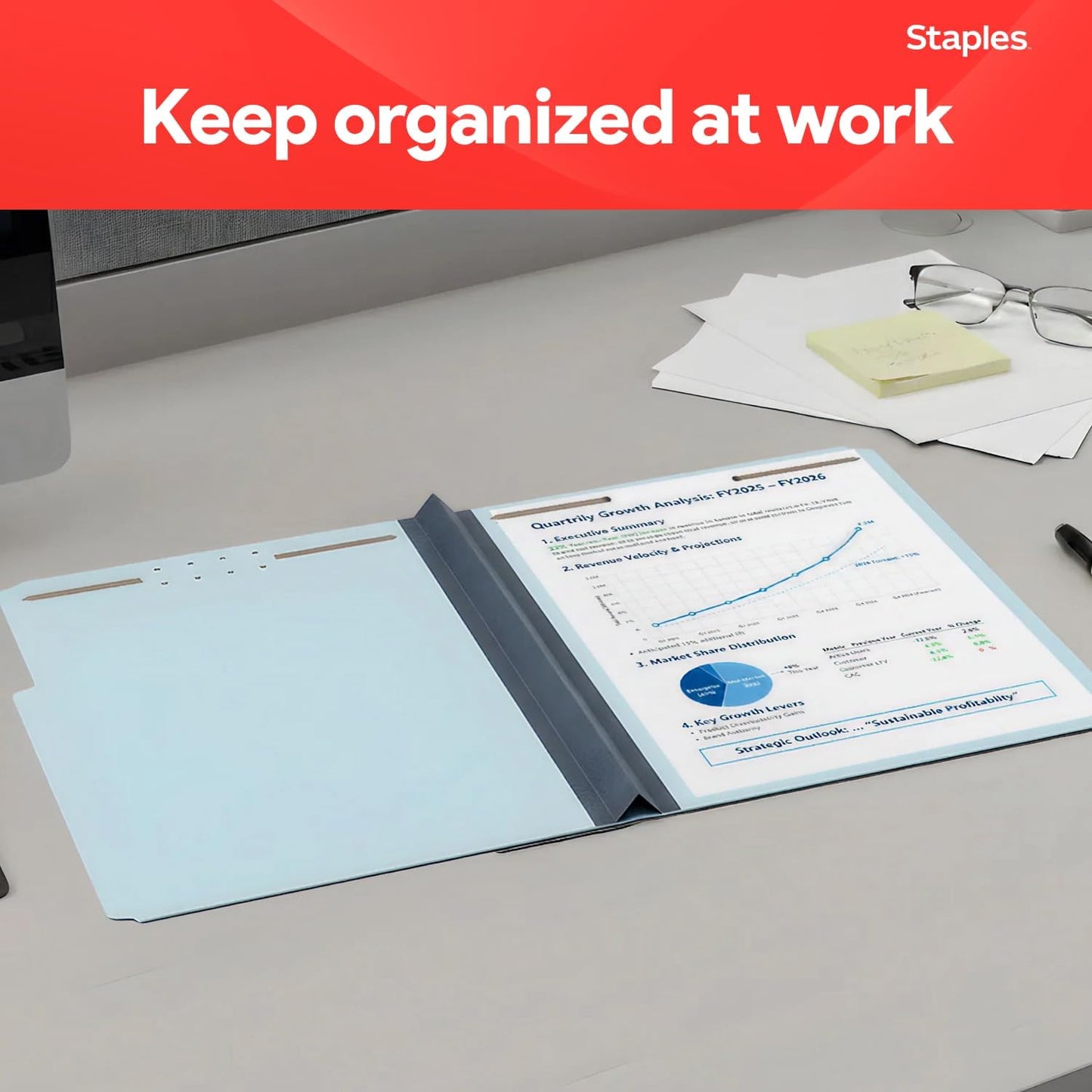 Staples® 60% Recycled Pressboard Classification Folder, 2" Expansion, Letter Size, Blue, 25/Box (ST384868/384868)