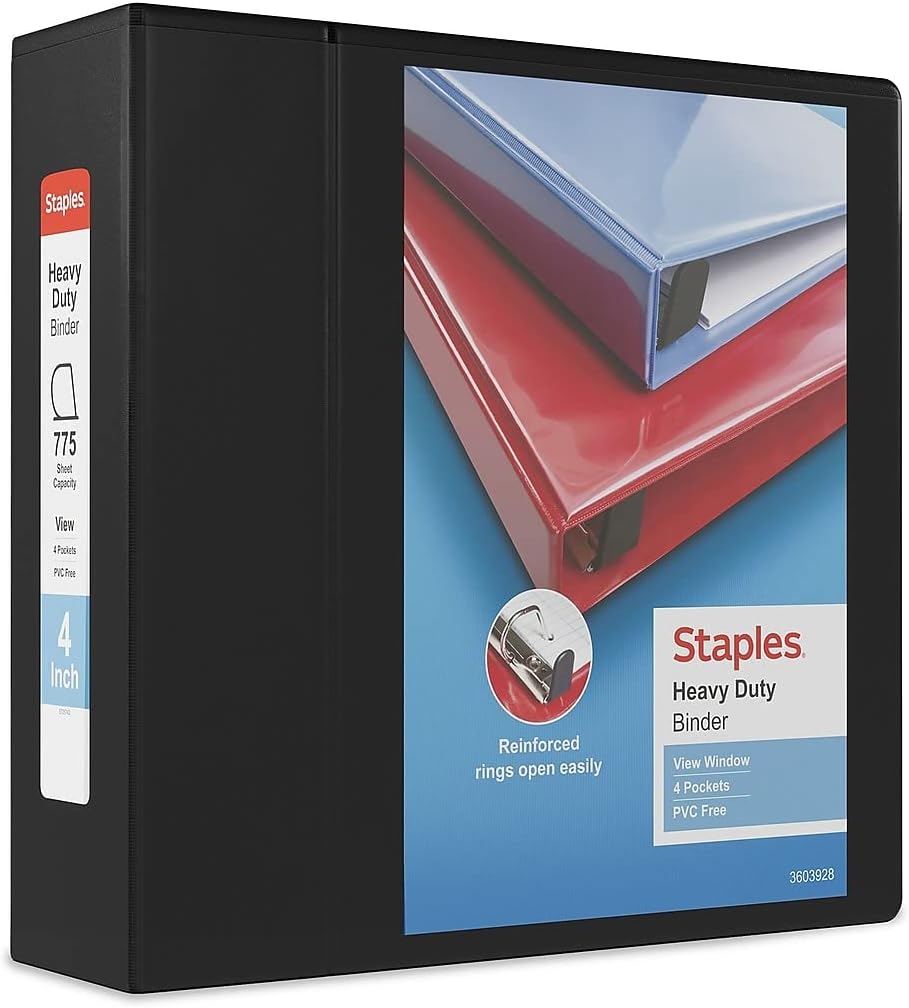 Staples Heavy-Duty 2-Inch D-Ring View Binder, Reinforced Spine, Holds Up to 450 Sheets, Gray, for Office & School