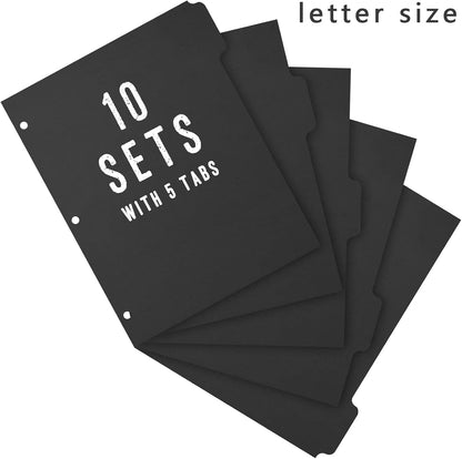3 Ring Binder Dividers with 5-Tabs for Letter Size, 1/5 Cut, 3-Hole Punched, Blank Kraft Paper Index Dividers 8.5” x 11” for Extra Durable for College, Adults