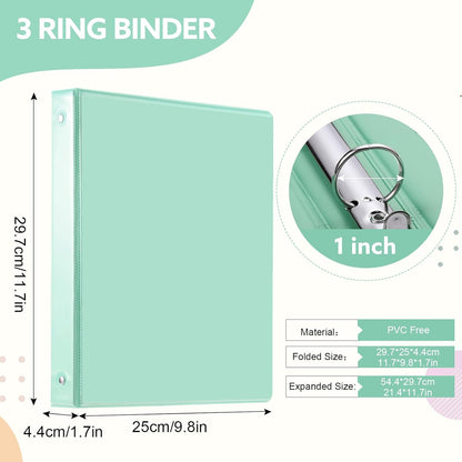3 Ring Binder - 6 Pack, 1 Inch Binder with 2 Interior Pockets & Clear View Overlay, Large Capacity, Round Ring Binders for Office Supplies, School & Home (6 Colors)