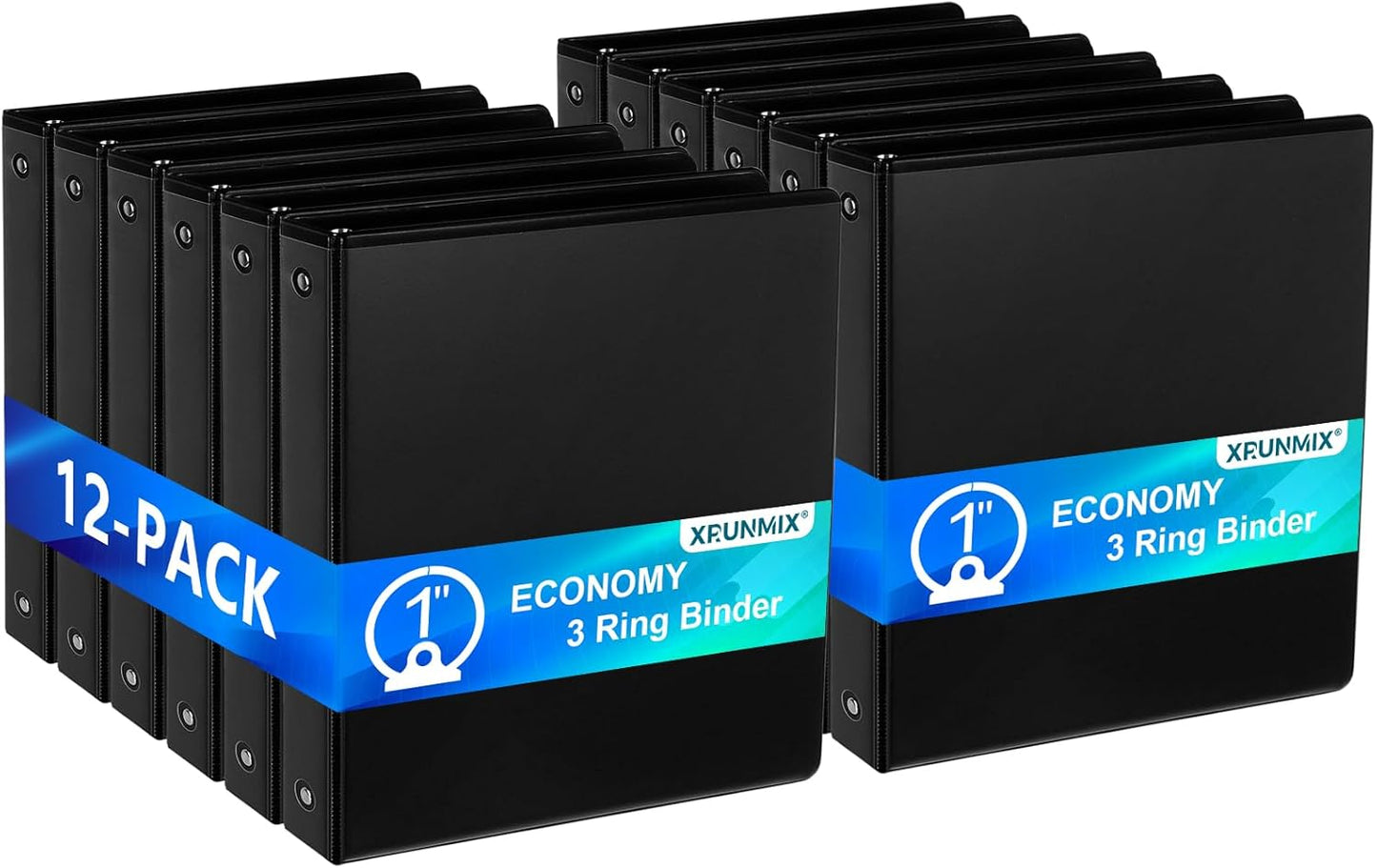 1'' Economy 3-Ring Binders, 1-inch Round Rings, Holds 200 Sheets US Letter Size, ClearVue Presentation View, Non-Stick, Black (12)