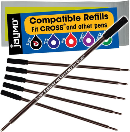 Jaymo Replacement for Cross 8513 - Measures 4.563 in / 116 mm Long - Ballpoint Pen Refill - 6 Black