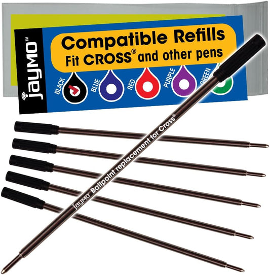 Jaymo Replacement for Cross 8513 - Measures 4.563 in / 116 mm Long - Ballpoint Pen Refill - 6 Black