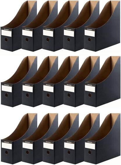 Foldable Desk File Holder Organizer Sturdy Cardboard Magazine Storage Box Document Rack with Blank Label Stickers for Home School Office (15, Brown)