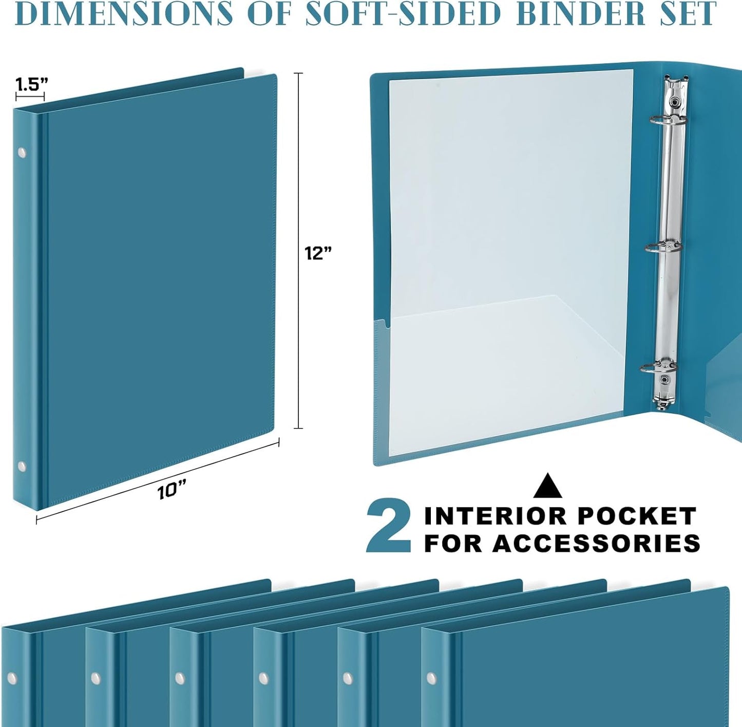 Fulmoon 12 Pcs Economy View 3 Ring Plastic Binder 12.2 x 9.8 Inch Plastic Round Ring Binders with Pockets Notebinder for Meetings for Home, Office, School(White, 1/2 Inch)