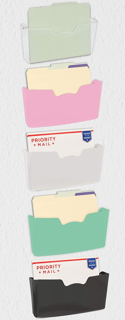 Simple Houseware Clear Single Pocket Wall Mount for Hanging File Holder, 3 Packs
