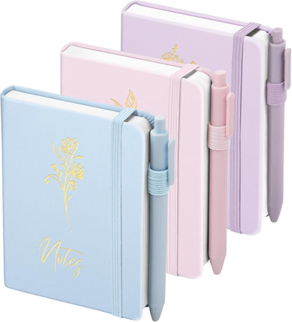 3 Pack Pocket Journaling Notebooks, A6 Small Notebook For Note Taking Journaling Notebooks Journals For Writing Mini Note Pads With Pen Holder 120 Pages 100 GSM Thick Paper(Nude, Brown, Forest Green)