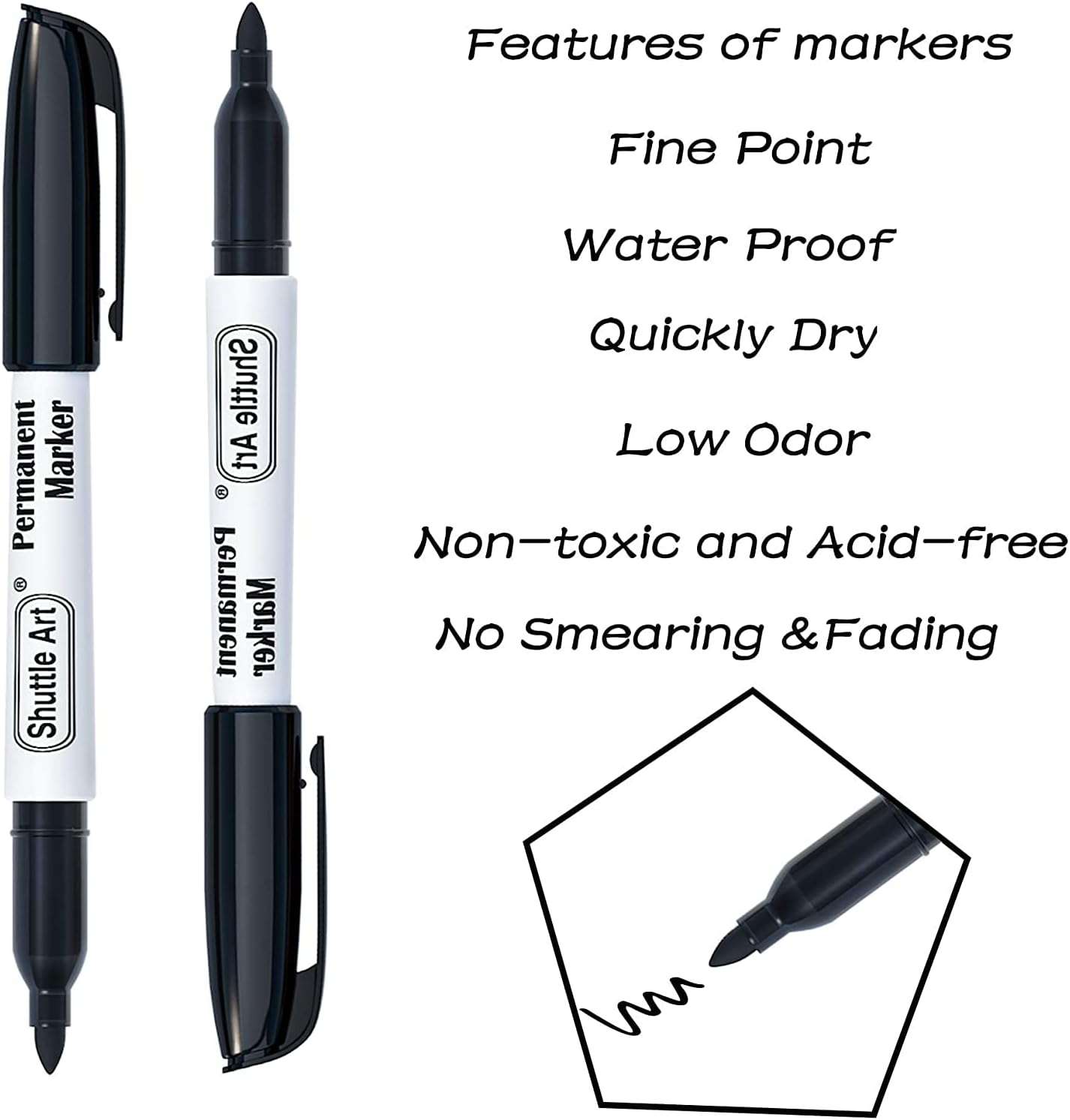 Shuttle Art Permanent Markers, 30 Pack Black Permanent Marker set, Fine Point, Works on Plastic, Wood, Stone, Metal and Glass for Doodling, Marking
