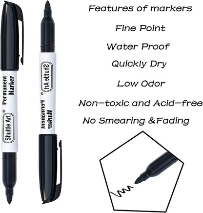 Shuttle Art Permanent Markers, 30 Pack Black Permanent Marker set, Fine Point, Works on Plastic, Wood, Stone, Metal and Glass for Doodling, Marking