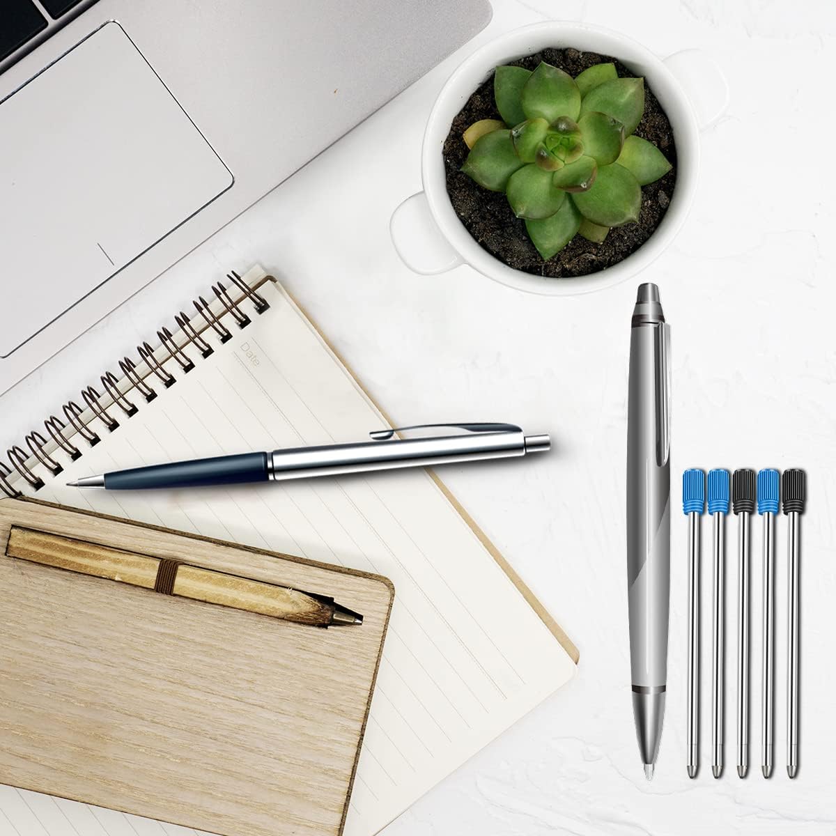 Ballpoint Pen Refills Pack of 20, Smooth Writing 2.75 Inch and 1.0 mm Medium Point Metal Refill, Replaceable Ink Pen Refill for Diamond Crystal Stylus Pens and Ballpoint Pens (Black and Blue)