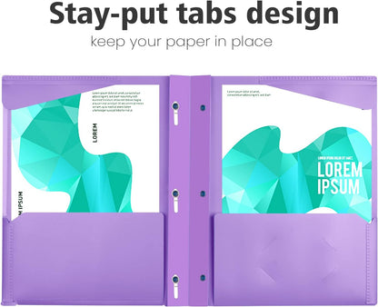 INFUN Heavy Duty Plastic Pocket Folder with Prongs and Clear Front Pocket - 18 Pack, 3 Prong Folders with Pockets and Card Slot, Assorted Colors