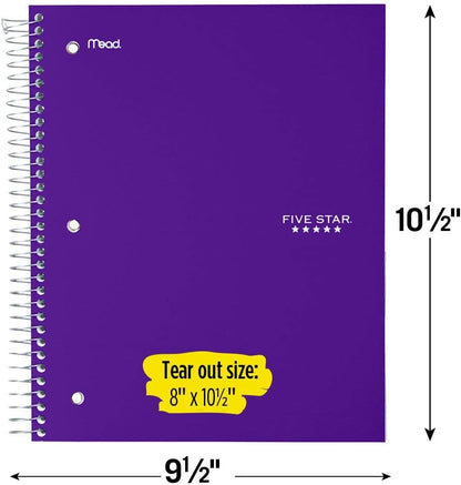 Five Star Spiral Notebook + Study App, 5 Subject, Wide Ruled Paper, 8" x 10-1/2", 200 Sheets, Fights Ink Bleed, Water Resistant Cover, Tidewater Blue (73196)