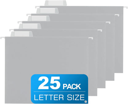 25 Packs Hanging File Folders,Black Letter Size File Folder,Designed for Bulky Files,Filing Cabinet,1/5 Adjustable Tabs for Office,School,Home