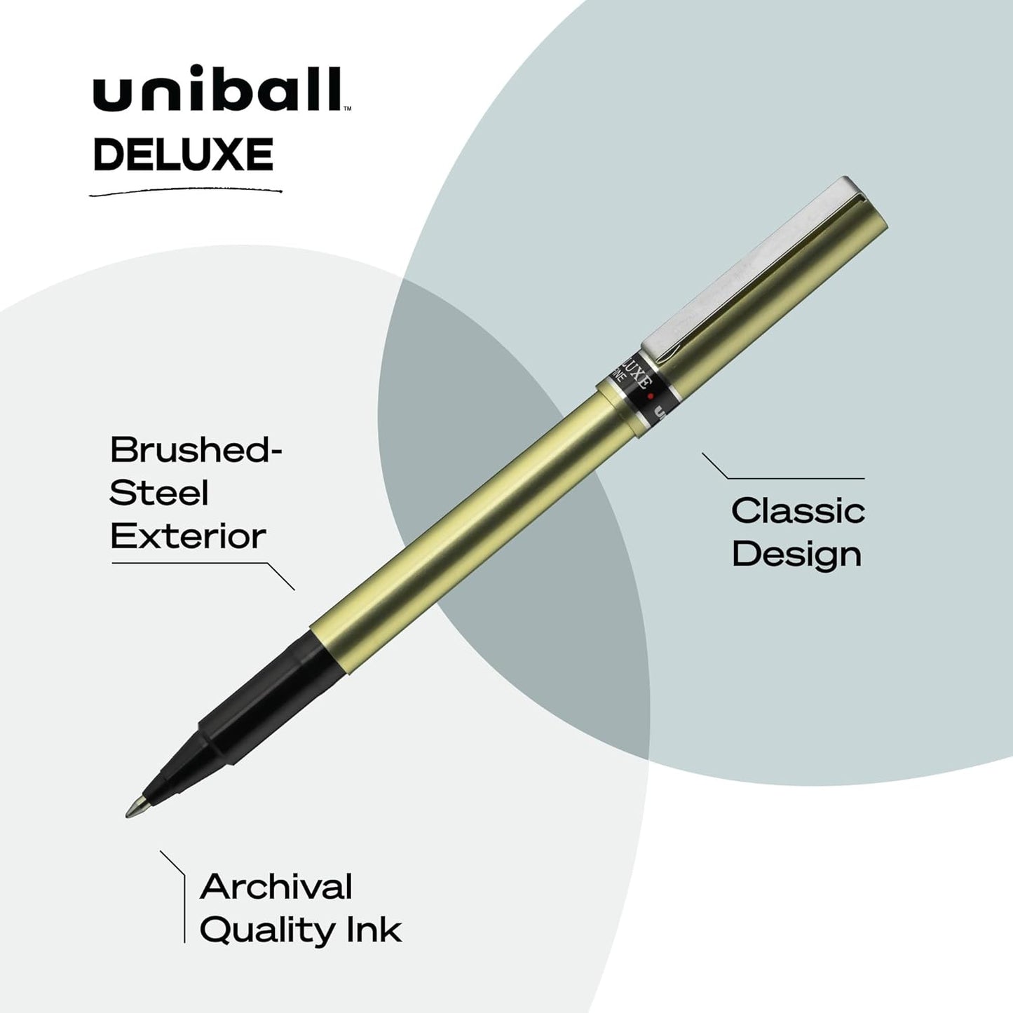 Uni-ball Deluxe Rollerball Pens, Fine Point (0.7mm), Black, 12 Count