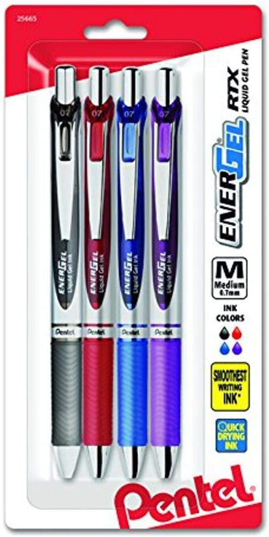 Pentel EnerGel RTX Retractable Liquid Gel Pen, (1.0mm), Bold Line, Metal Tip, Black Ink, Pack of 3 (BL80BP3A)