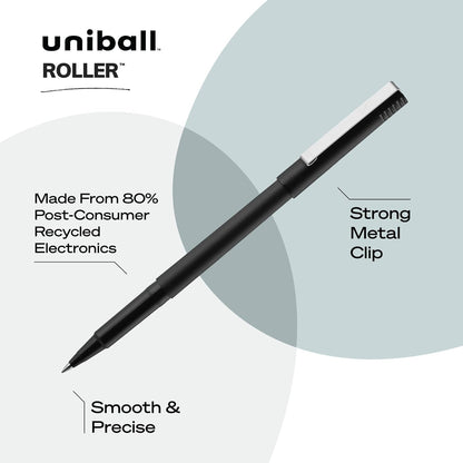 uniball Roller Rollerball Pens, Micro Point (0.5mm), Black, 12 Pack