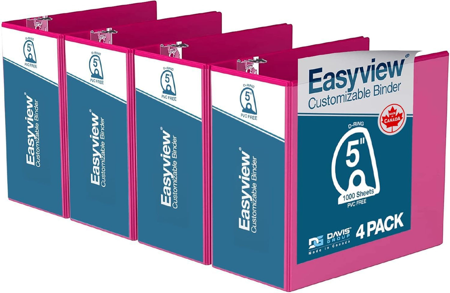 Easyview Premium 3-Ring Binders with Clear-View Covers and D Rings, Binders for School or Office, 5 Inch, Pack of 4, White